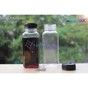 Botol plastik minuman 250ml jus kale kotak tutup hitam segel (PET468)