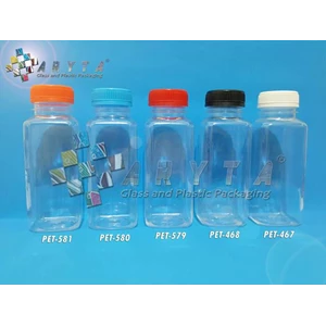 Botol plastik minuman 250ml jus kale kotak tutup merah segel (PET579)