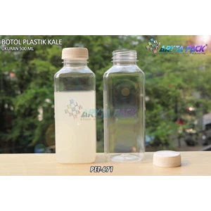 Botol plastik minuman 500ml jus kale kotak tutup putih segel (PET671)