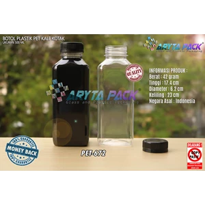Botol plastik minuman 500ml jus kale kotak tutup hitam segel (PET672)