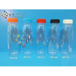 Botol plastik minuman 250ml jus organik tutup merah segel (PET551)