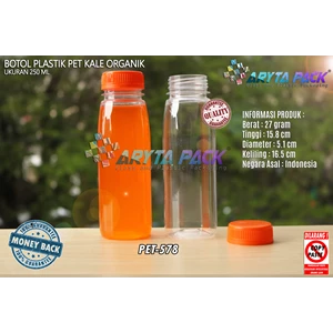 Botol plastik minuman 250ml jus organik tutup orange segel (PET578)