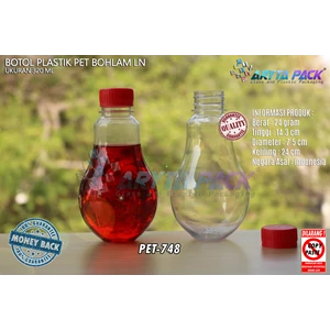 Botol plastik minuman bohlam 320ml tutup segel merah (PET748)