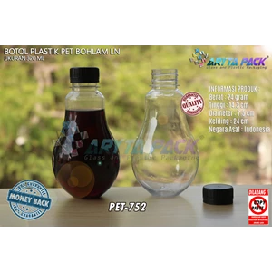 Botol plastik minuman bohlam 320ml tutup segel hitam (PET752)