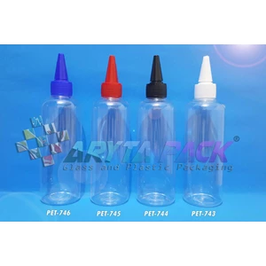 Botol plastik pet 250ml joni natural tutup tinta biru (PET746)