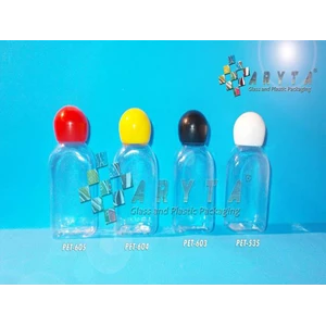 Botol plastik PET 30ml kosmetik gepeng tutup kuning globe (PET604)