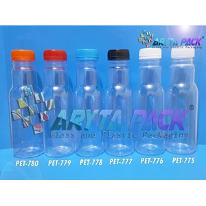 PET777. Plastic bottle 350 ml juice drink black cap seal cikita