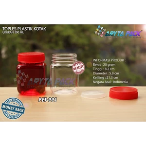 PET991. Jar jam 200 ml PET plastic box lid Red 