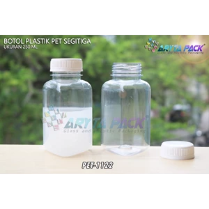 Botol plastik minuman segitiga 250ml tutup putih (PET1122)  