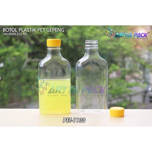 Botol plastik minuman gepeng 300ml tutup kuning (PET1130)