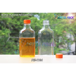 Botol plastik minuman gepeng 300ml tutup orange (PET1134) 