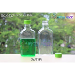 Botol plastik minuman gepeng 300ml tutup hijau (PET1131) 