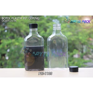Botol plastik minuman gepeng 300ml tutup hitam (PET1133)  