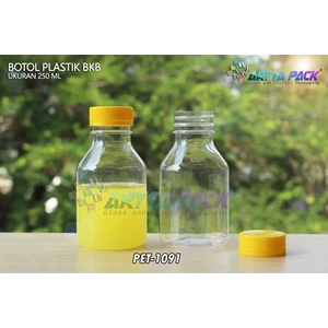 Botol plastik minuman 250ml BKB tutup segel kuning (PET1091)