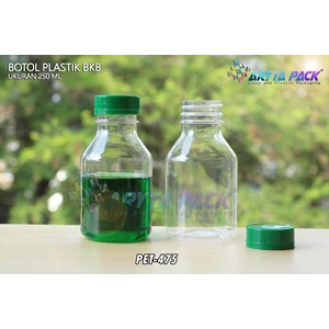 Botol plastik minuman 250ml BKB tutup segel hijau (PET475)