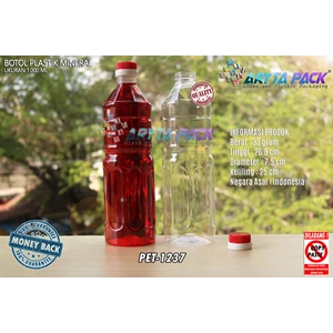 Botol plastik PET 1 Liter aqua tutup dop segel merah (PET1237)