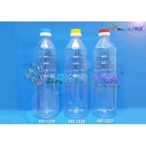 Botol plastik PET 1 Liter aqua tutup dop segel kuning (PET1238)