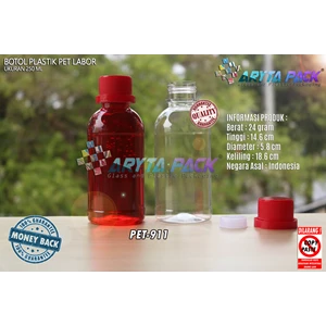 Botol plastik pet 250ml labor tutup segel merah (PET911)