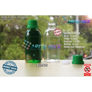 Botol plastik pet 250ml labor tutup segel hijau