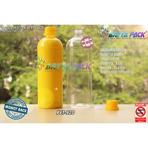 Botol plastik pet 1liter labor tutup segel kuning (PET920)
