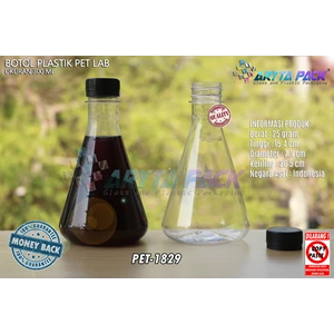 Botol plastik minuman 300ml lab tutup segel hitam (PET1829)