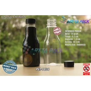 Botol plastik minuman 250ml pear tutup segel hitam (PET1836)
