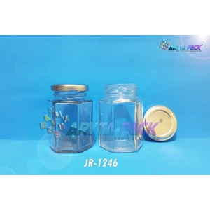 Jar kaca 100ml  hexagonal tutup kaleng silver (New) (JR1246)