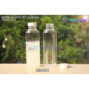Botol plastik minuman 250ml almond tutup segel putih (PET1911)