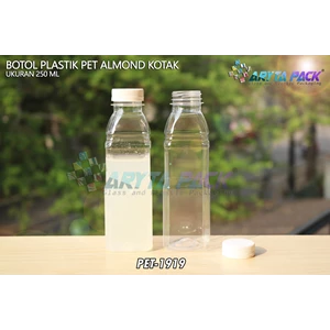 Botol plastik minuman 250ml almond kotak tutup segel putih (PET1919)