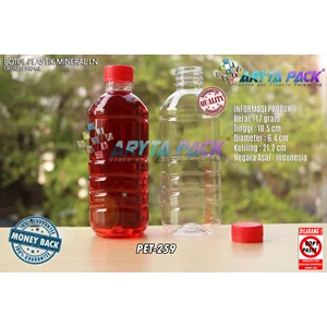 Botol plastik pet 500ml aqua tutup segel merah (PET259)