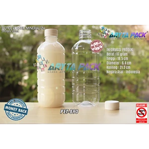 Botol plastik pet 500ml aqua tutup segel putih (PET890)