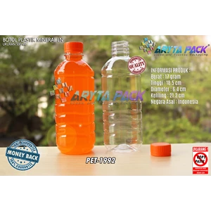 Botol plastik pet 500ml aqua tutup segel orange