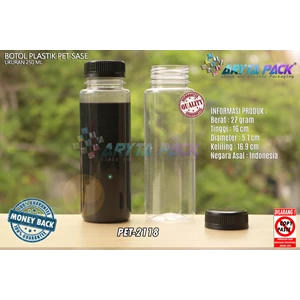 Botol plastik minuman 250ml jus kale sase tutup segel hitam ( PET2118 )