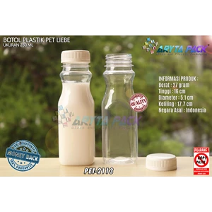 Botol plastik minuman 250ml jus kale liebe tutup segel putih ( PET2113 )
