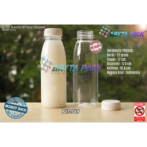 Botol plastik minuman 350ml jus organik tutup putih segel (PET769)