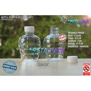 Botol plastik pet 250ml granat c tutup segel natural (PET2054)
