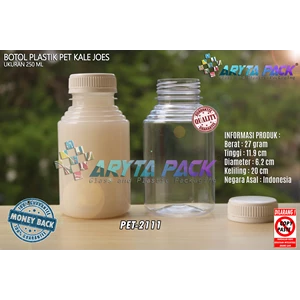 Botol plastik minuman 250ml jus kale joe's tutup putih segel (PET2111)