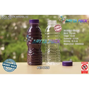 Botol plastik PET 200ml aqua tutup segel ungu (PET1986)