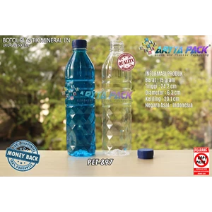 Botol plastik PET 600ml aqua tutup segel biru (PET897)