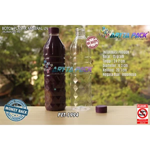 Botol plastik PET 600ml aqua tutup segel ungu (PET1994)