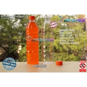 Botol plastik PET 600ml aqua tutup segel orange (PET1995)