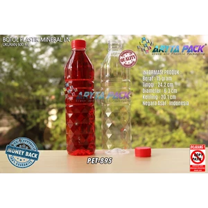 Botol plastik PET 600ml aqua tutup segel merah  (PET895)