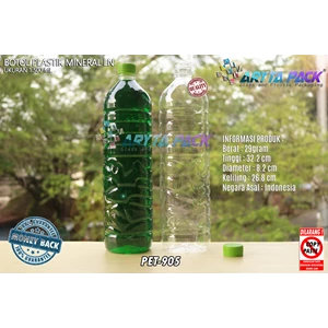 Botol plastik PET 1500ml aqua tutup segel hijau (PET905)