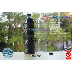 Botol plastik PET 1500ml aqua tutup segel short neck hitam (PET2046)