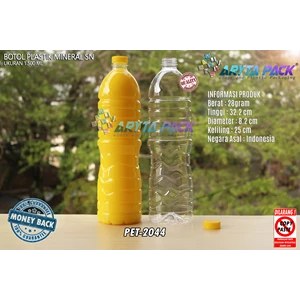 Botol plastik PET 1500ml aqua tutup segel short neck kuning (PET2044)