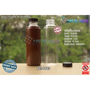 Botol plastik minuman 250ml almond tutup segel coklat (PET1963)