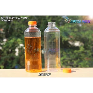 Botol plastik minuman 500ml almond tutup segel orange (PET1297)