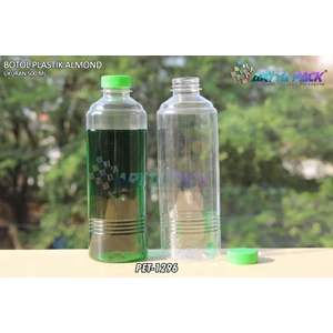 Botol plastik minuman 500ml almond tutup segel hijau (PET1296)