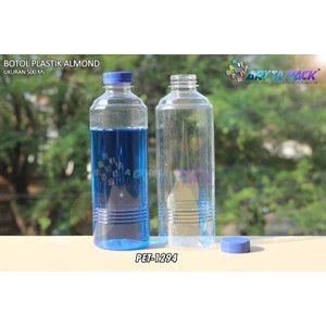 Botol plastik minuman 500ml almond tutup segel biru (PET1294)
