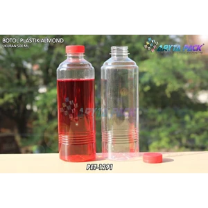 Botol plastik minuman 500ml almond tutup segel merah (PET1291)